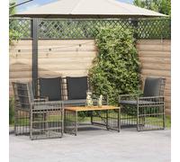 vidaXL Set di Mobili da Esterno 4 pcs Nero e Grigio scuro, Giardino e terrazza, stile rustico all'aperto, mobili resistenti alle intemperie, tavolo in legno di acacia, seduta in polyrattan