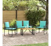 vidaXL Set di mobili da esterno 4 pezzi nero e turchese, comode panchine da giardino, set di mobili alla moda, esterno resistente, terrazza rustica per rilassarsi
