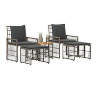 vidaXL Set di Mobili da Esterno 5 pcs Nero e Grigio scuro, Giardino e terrazza, stile rustico all'aperto, mobili resistenti alle intemperie, tavolo in legno di acacia, seduta in polyrattan