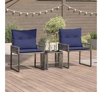 vidaXL Set di mobili da esterno con cuscino, 7 pezzi, grigio e blu marino, set di mobili da esterno, design rustico, resistente alle intemperie, rattan moderno per rilassarsi in terrazza