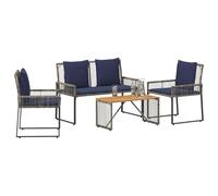 vidaXL Set di mobili da esterno, 9 pezzi, grigio e blu navy, set di mobili da esterno, stile rustico, resistente alle intemperie, comfort rattan sulla terrazza