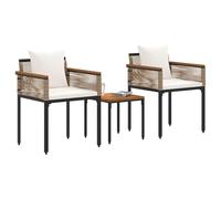 vidaXL Set di mobili da esterno con cuscino, 3 pezzi, beige e crema, giardino e terrazza, design rettangolare, look moderno, piedini regolabili per stabilità, qualsiasi spazio esterno