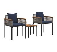 vidaXL Set di mobili da esterno con cuscino, 3 pezzi, grigio e blu marino, giardino e terrazza, design rettangolare, look moderno, piedini regolabili per stabilità, qualsiasi spazio esterno