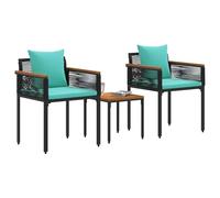 vidaXL Set di mobili da esterno con cuscino, 3 pezzi, nero e turchese, giardino e terrazza, design rettangolare, look moderno, piedini regolabili per stabilità, qualsiasi spazio esterno
