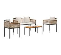 vidaXL Set di mobili da esterno con cuscino, 4 pezzi, beige e crema, giardino e terrazza, design rettangolare, look moderno, piedini regolabili per stabilità, qualsiasi spazio esterno