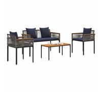vidaXL Set di mobili da esterno con cuscino, 4 pezzi, grigio e blu marino, giardino e terrazza, design rettangolare, look moderno, piedini regolabili per stabilità, qualsiasi spazio esterno
