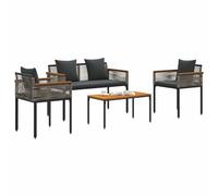 vidaXL Set di mobili da esterno con cuscino, 4 pezzi, grigio e grigio scuro, giardino e terrazza, design rettangolare, look moderno, piedini regolabili per stabilità, qualsiasi spazio esterno