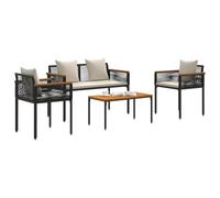 vidaXL Set di mobili da esterno con cuscino, 4 pezzi, nero e crema, giardino e terrazza, design rettangolare, look moderno, piedini regolabili per stabilità, qualsiasi spazio esterno
