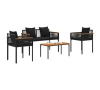vidaXL Set di mobili da esterno con cuscino 4 pezzi Rattan PE nero, giardino e terrazza, design rettangolare, look moderno, piedini regolabili per una stabilità ottimale, versatile per tutte le
