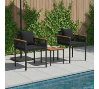 vidaXL Set di Mobili da Esterno con cuscino Nero polyrattan