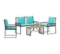 vidaXL Set di mobili da esterno in stile rustico, 9 pezzi, colore: nero e turchese, resistente alle intemperie, comfort rattan sulla terrazza