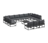 vidaXL Set di mobili da Esterno modulare con Tavolo, Telaio in Alluminio Nero, Cuscini Grigi, Materiale Resistente alle intemperie, Composto da 2 Angoli, 11 centrali, 1 tavolino da Giardino, Facile