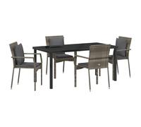 vidaXL Set di Sedie da Giardino Set di 4 con Cuscini Grigio Polyrattan Acciaio Verniciato a Polvere Mobili da Patio Confortevoli. Sedia da Pranzo Lettino Seduta Imbottita
