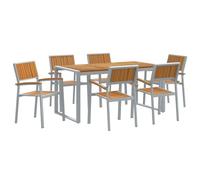 vidaXL Set di Mobili da Giardino 7 Pezzi con Tavolo in Legno Massello di Acacia e Metallo Grigio, Perfetto per Grandi Raduni. Include 1 Tavolo e 6 Sedie, Design Moderno e Confortevole per Patios e T