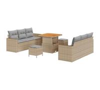 vidaXL Set Divano da Giardino 9 Pezzi con Cuscini Beige Polyrattan Acacia, Set da Pranzo da Giardino 3 Pezzi con Cuscini Beige Polyrattan Acacia