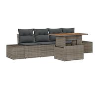vidaXL Set da Pranzo da Giardino 5 Pezzi con Cuscini Grigi in Poly Rattan e Acacia | Mobili da Esterno per 4 Persone, Design Elegante, Cuscini Rimovibili, Perfetti per Il Terrazzo o Il Giardino.