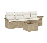 vidaXL Set Divano da Giardino 5 Pezzi con Cuscini Beige in Rattan Sintetico