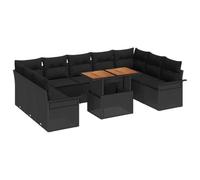 vidaXL Set di Mobili da Giardino Modulari da 10 Pezzi con Cuscini in Rattan Sintetico Nero e Piedi Regolabili, Perfetto per Pranzi e Relax all'Aperto. Mobili per Patio e Composizione Terrazza.