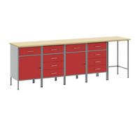 vidaXL Set di mobili da lavoro con cassetto 5 pz Rosso e Grigio