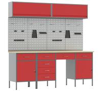 vidaXL Set di mobili da lavoro con cassetto con blocco 10 pcs Rosso