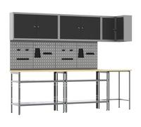 vidaXL Set di mobili da lavoro con lo scaffale 10 pz Nero e Grigio