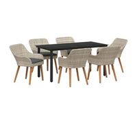 vidaXL Set di Mobili da Pranzo per Esterni 160cm con Gambe Quadrate Grigio Chiaro e Nero in Rattan Sintetico, Acciaio Rivestito a Polvere, Vetro Temperato, Posti a Sedere, Mobili per Giardino, Stile