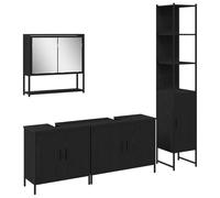 vidaXL Set di mobili per Bagno a 4 Pezzi in Rovere Nero | Mobile di archiviazione in Legno ingegnerizzato | Ripiani Moderni per Essenziali | Armadi organizzati | Elegante Specchio per lavabo