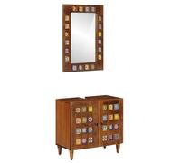 vidaXL Set di mobili per il bagno 2 pcs Noce Legno di mango massello, Organizzatore Bagno Moderno, Mobiletto da Parete Elegante, Specchio Chic, Spazio Ample per Decorare il Bagno