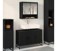 vidaXL Set di mobili per il bagno 2 pcs Rovere Nero Legno multistrato
