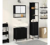 vidaXL Set di mobili per il bagno 3 pcs Nero Legno multistrato