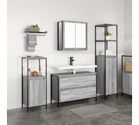 vidaXL Set di mobili per il bagno con lo scaffale 3 pcs Grigio sonoma