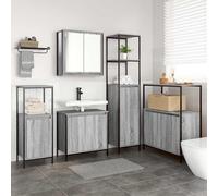 vidaXL Set di mobili per il bagno con porta 5 pcs Grigio sonoma e Nero
