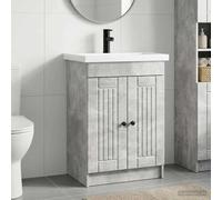 vidaXL Set di mobili da bagno grigio cemento, 78,5 x 37,5 x 81 cm, set di mobili da bagno moderno, unità portaoggetti elegante, toeletta completa, con armadio e ripiano