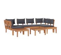 vidaXL Set di 4 panchine da giardino con cuscino in teak massiccio, 2 pezzi, in legno di teak massiccio