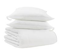 Set di piumoni in microfibra bianca 260 x 220 cm con due cuscini 60 x 60. Design a quadri, perfetto per l'inverno in camera da letto. Finitura opaca, non serve assemblaggio. Tessuto in cotone morbido