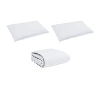 Set di piumoni in microfibra di lusso 200 x 220 cm bianco. Imbottito con piuma, con cucitura a scatola. Include due cuscini. Bedding invernale solo per interni. Finitura opaca moderna. Lavabile in la