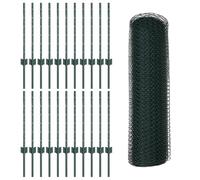 vidaXL Set di recinzione esagonale in acciaio verde con rivestimento in polvere | recinzione esterna resistente alle intemperie include 1 rotolo e 11 pali per protezione o limiti stilosi