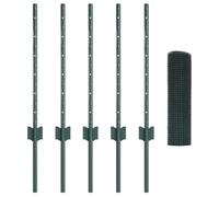 vidaXL Set di recinzione in rete di pollo verde verniciato | recinzione esterna resistente ai raggi UV con 1 rotolo e 5 pali, design cilindrico resistente per giardini e cortili, impermeabile e