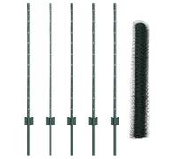 vidaXL Set di recinzioni esagonali in acciaio verniciato a polvere verde | Recinzioni metalliche resistenti ai raggi UV per uso esterno, include 1 rotolo e 5 pali design durevole per uso esterno