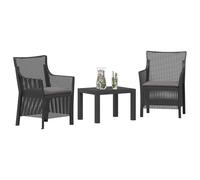 vidaXL Set da salotto con cuscino, 3 pezzi, grigio antracite PP, moderno set di relax all'aperto, mobili da giardino rettangolari, tavolo salvaspazio