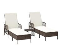 vidaXL Set di sedie a sdraio imbottite, marrone e bianco crema, per esterni, pieghevoli, braccioli regolabili, per terrazze, balconi, giardini, con tavolo, lounge, sedie per prendere il sole
