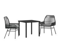 vidaXL Set da Pranzo da Giardino in 3 Pezzi con Cuscini Nero in Polyrattan