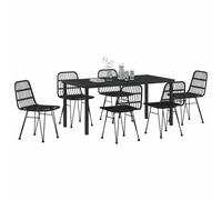 vidaXL Set di sedie da giardino con 2 sedie nere, telaio in acciaio effetto rattan, comodi posti a sedere per terrazza, balcone, sala da pranzo all'aperto