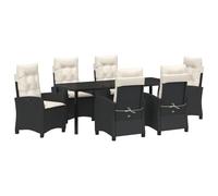 vidaXL Set da Pranzo da Giardino 7 Pezzi con Cuscini Nero Polyrattan