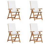 vidaXL Set di Sedie da Giardino Reclinabili in Teak Cuscini Crema | 2 Poltrone da Esterno Pieghevoli con Schienali Regolabili Perfette per Pranzo e Relax | Sedia in Legno Durevole per Patio, Bist