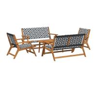 vidaXL Set di Sedie e Panchina da Giardino in Legno di Acacia Bianco e Nero da 5 Pezzi