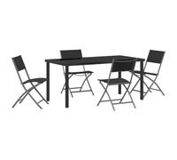 vidaXL Set di sedie pieghevoli da giardino 4 pezzi in acciaio nero e textilene, arredamento da giardino duraturo e alla moda, ideale per il patio, comoda e salvaspazio, resistente ai raggi UV, stile