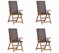 vidaXL Set di Sedie Reclinevoli in Legno di Teak Cuscini Durevole Regolabile Pieghevole Posti a Sedere Esterni 2 Pz Grigio e Naturale Morbido Perfetto per Patio Balcone