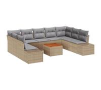 vidaXL Set di Sofà da Giardino 10 Pezzi con Cuscini Beige in Rattan Sintetico e Legno di Acacia. Mobili Modulari per Esterne, Perfetti per Il Tuo Terrazzo. Collezione Patio Lounge con Struttura Confi