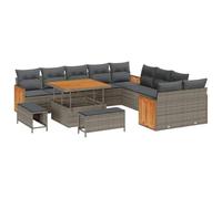 vidaXL Set di Sofà da Giardino 13 Pezzi con Cuscini Grigio Polyrattan Acacia | Seduta Modulare da Esterno per 5 Persone Elegante Mobili per Patio Estivi Inclusi Cuscini 4 Posti Contemporanei Resiste